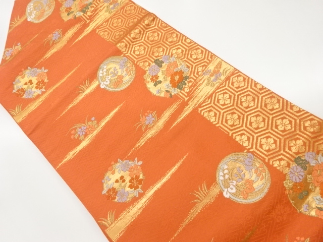 JAPANESE NAGOYA OBI / WOVEN KIKKO WITH FLOWER